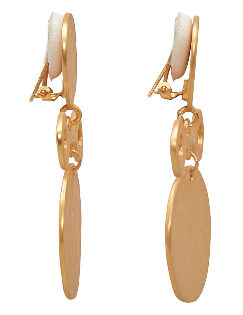 Coin & Ivory Earrings Satin Gold Coin Drop Clip Earring Coin & Ivory Earrings Satin Gold Coin Drop Clip Earring