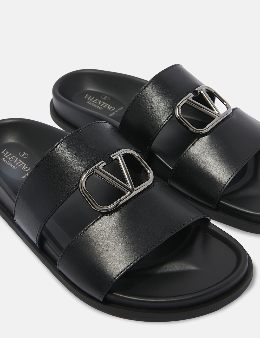 V Logo Leather Slides
