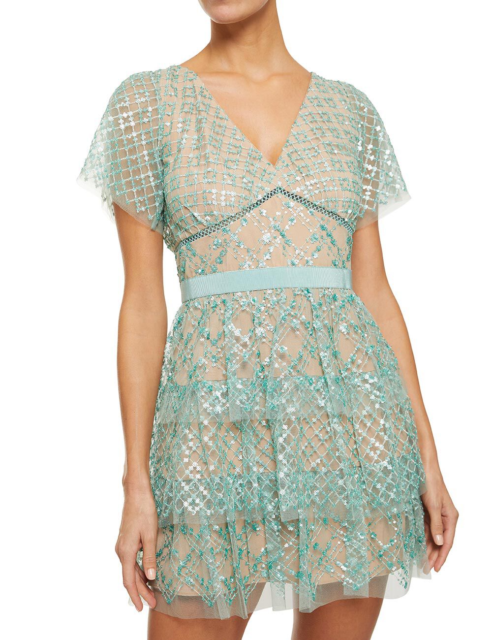Grid Sequined Tiered Mini Dress Tryano BHR