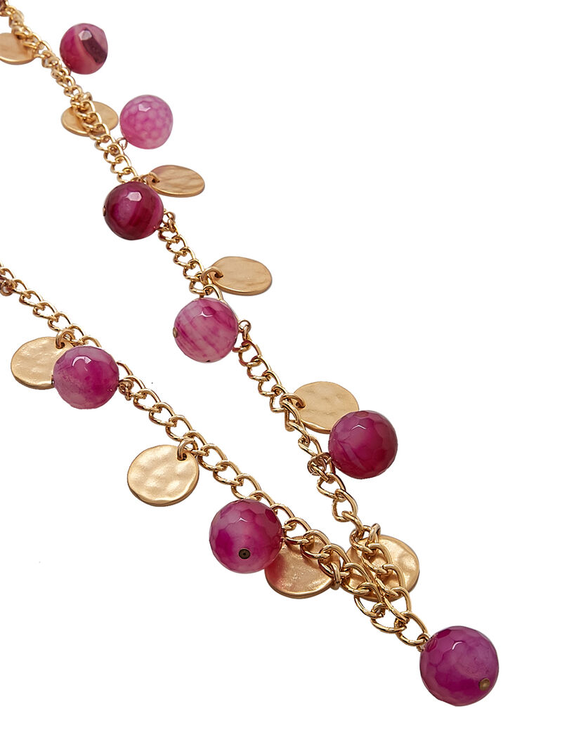 Kjy 36 Gold Chain Cherry Agate Bead/Satin Gold Coin Neck Kjy 36 Gold Chain Cherry Agate Bead/Satin Gold Coin Neck