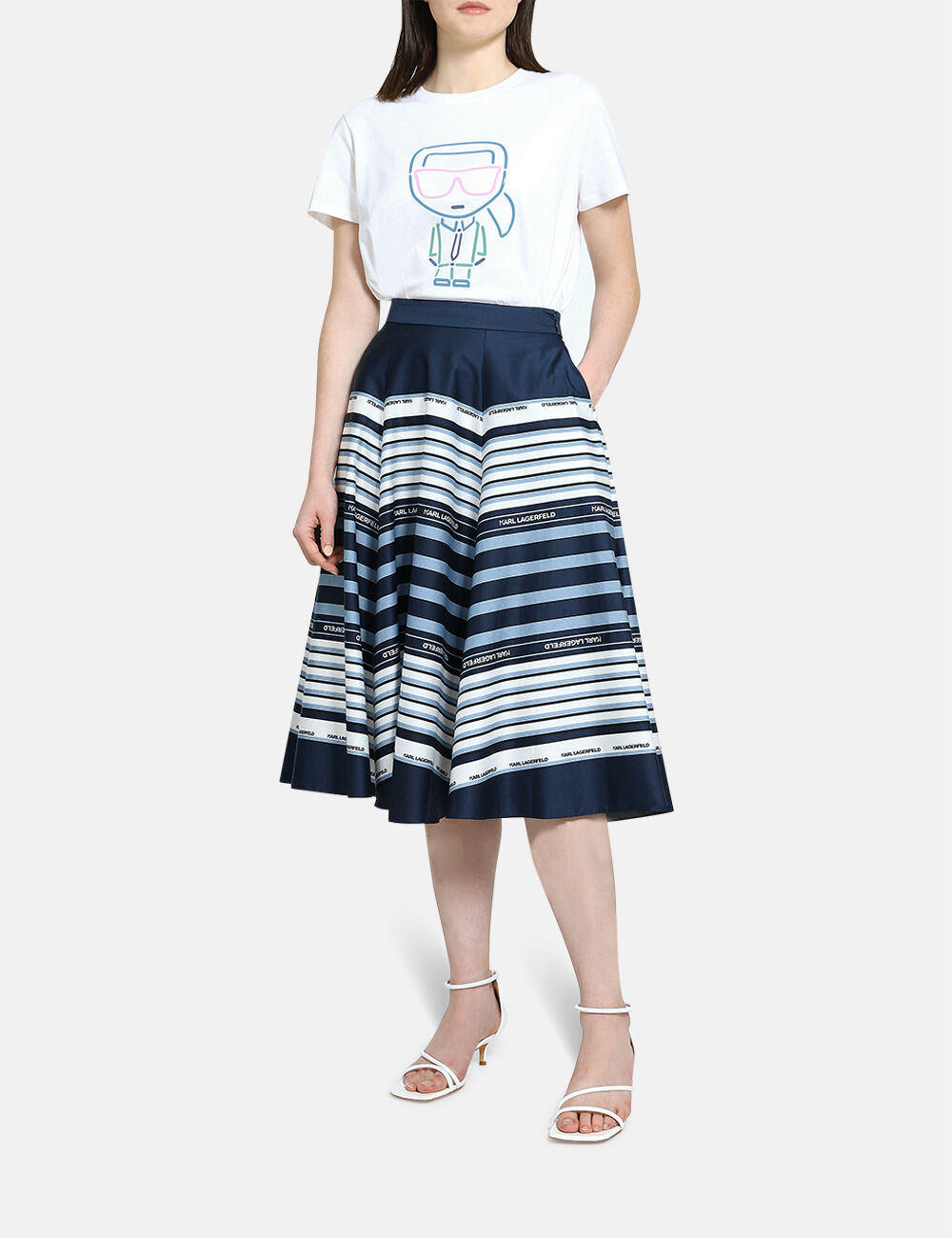 Umbrella Print Striped Skirt