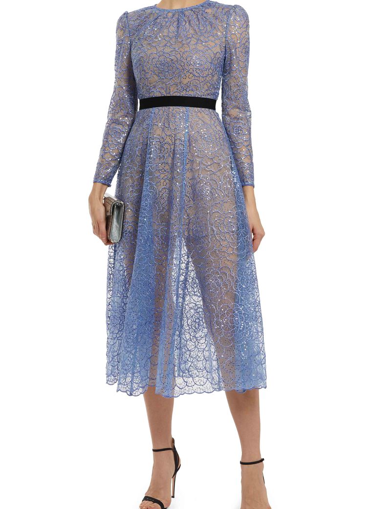 Blue Flower Sequin Midi Dress | Tryano.com BHR