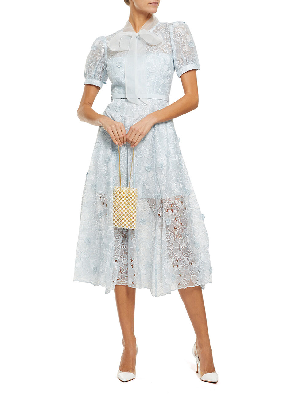 3D Flower Pussy Bow Midi Dress Tryano KWT