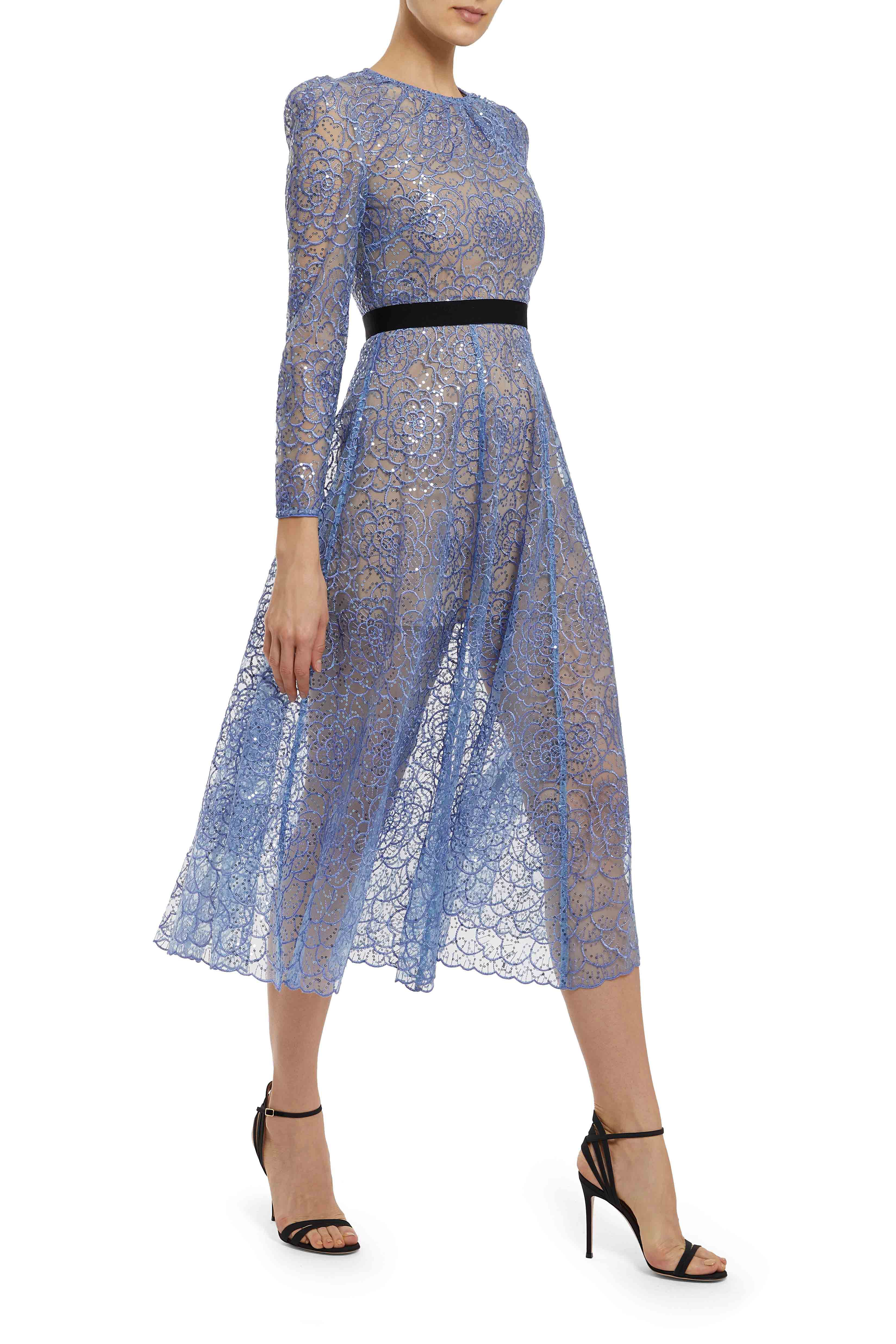 Shop Blue Flower Sequin Midi Dress 